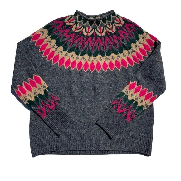 Vince Camuto SIZE XS Gray/Hot Pink Scandinavian/Fairisle Lodge Ski Sweater - Picture 1 of 7